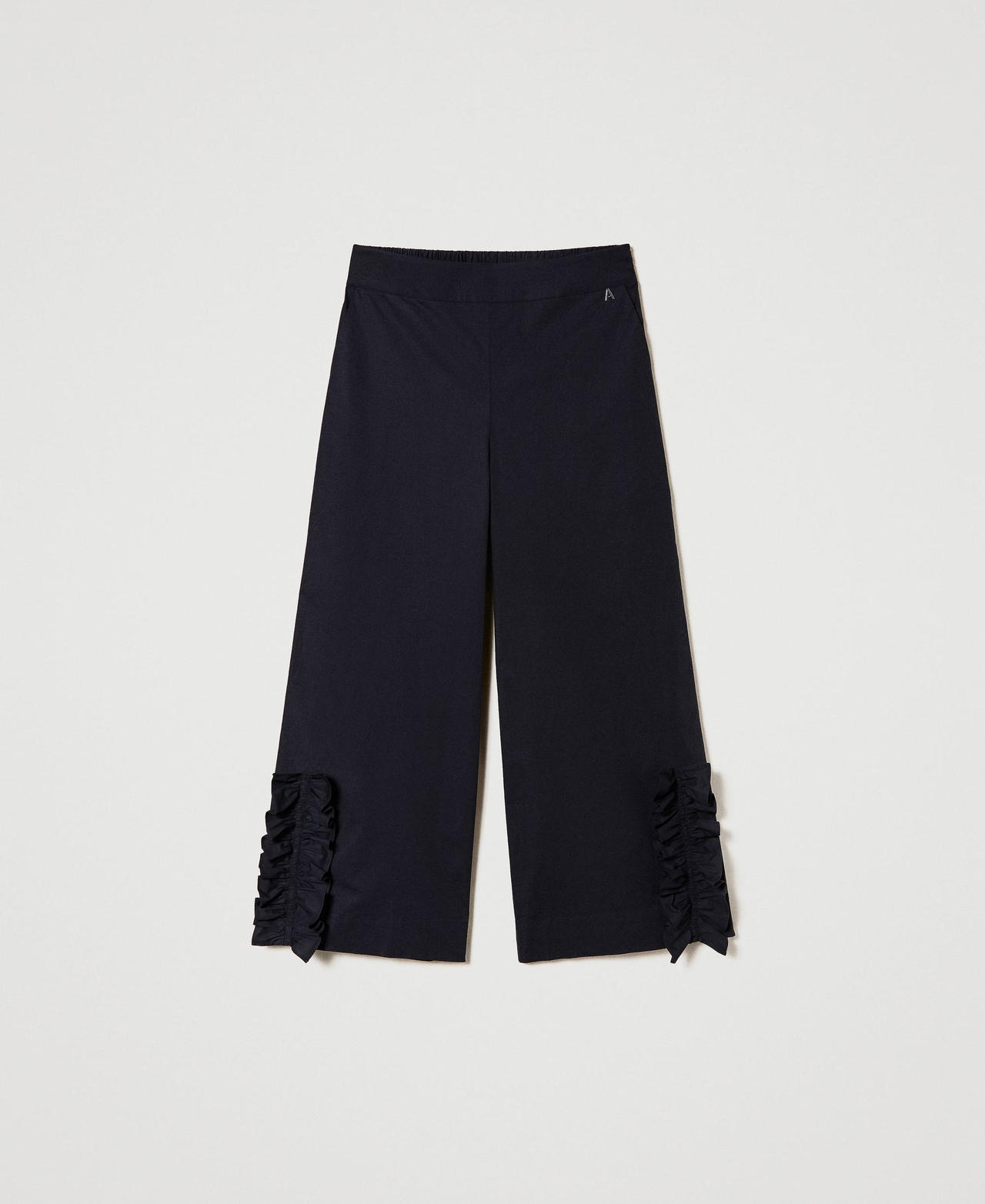 Cropped trousers with ruffle Black Woman 241AT2083-0S