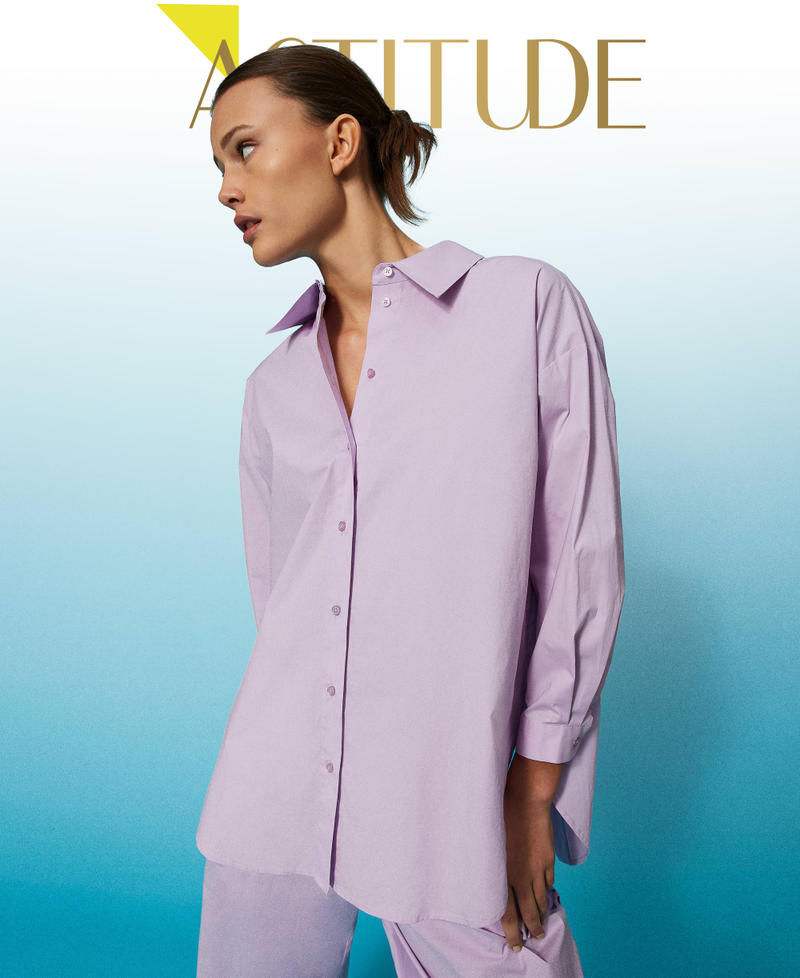 Poplin shirt with embroidery "Lavendula” Purple Woman 241AT2085-01