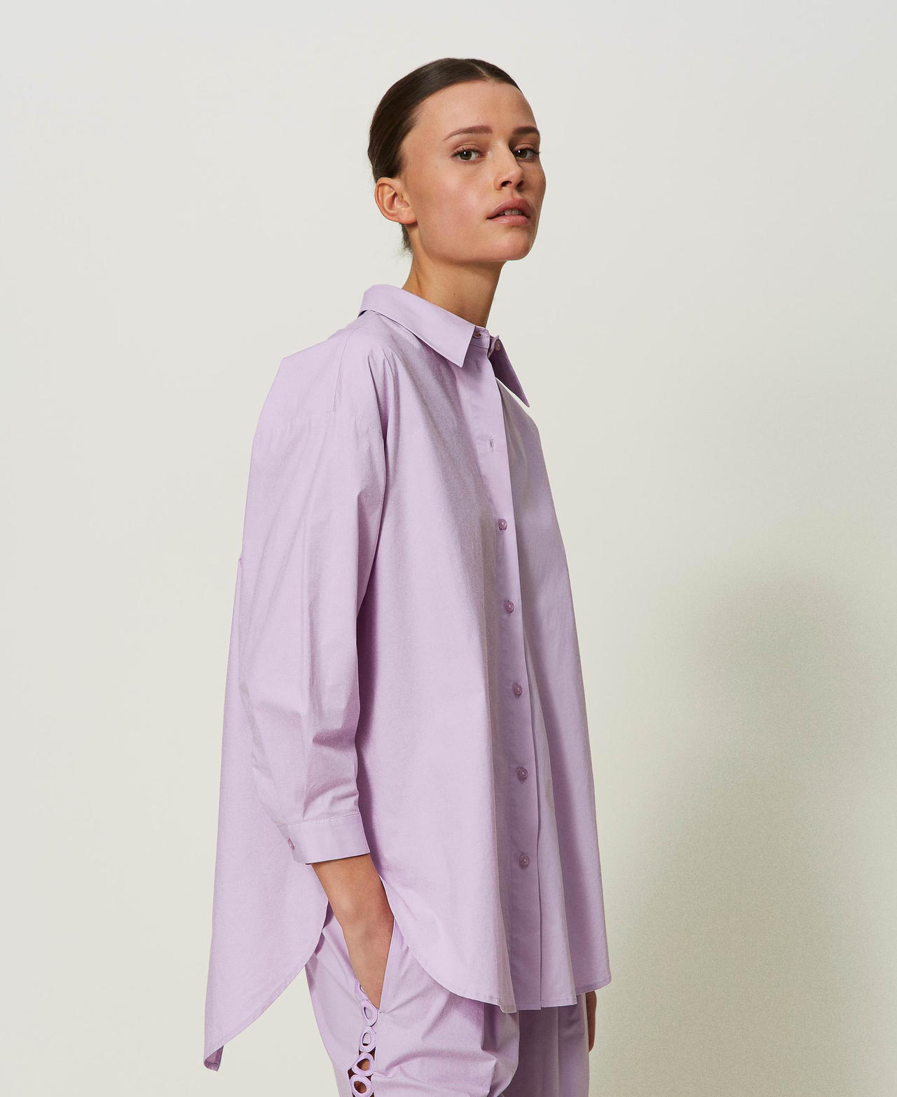 Poplin shirt with embroidery "Lavendula” Purple Woman 241AT2085-02