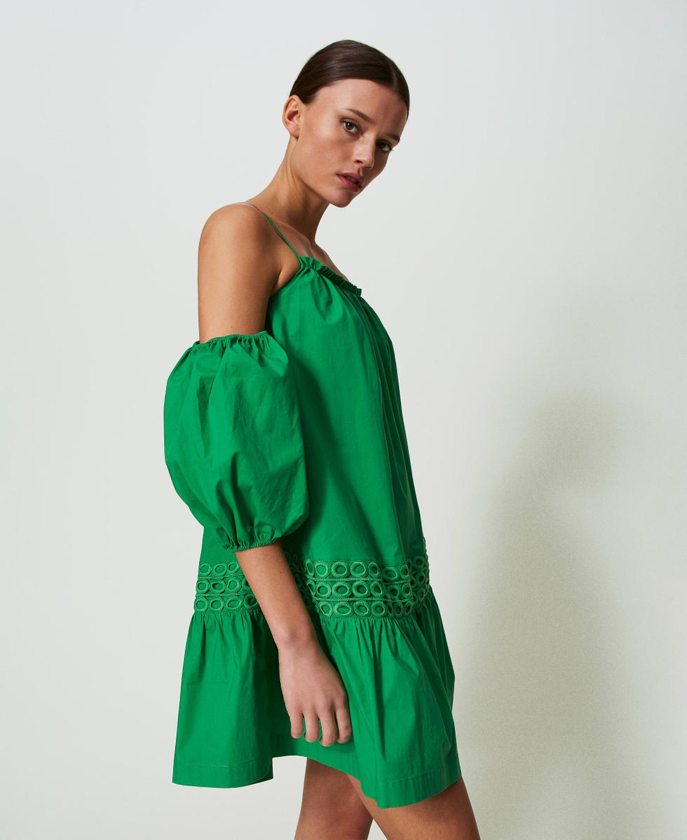 Robe courte en popeline avec manches ballon Femme Vert TWINSET Milano