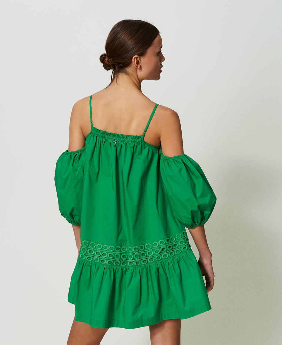 Short poplin dress with balloon sleeves
