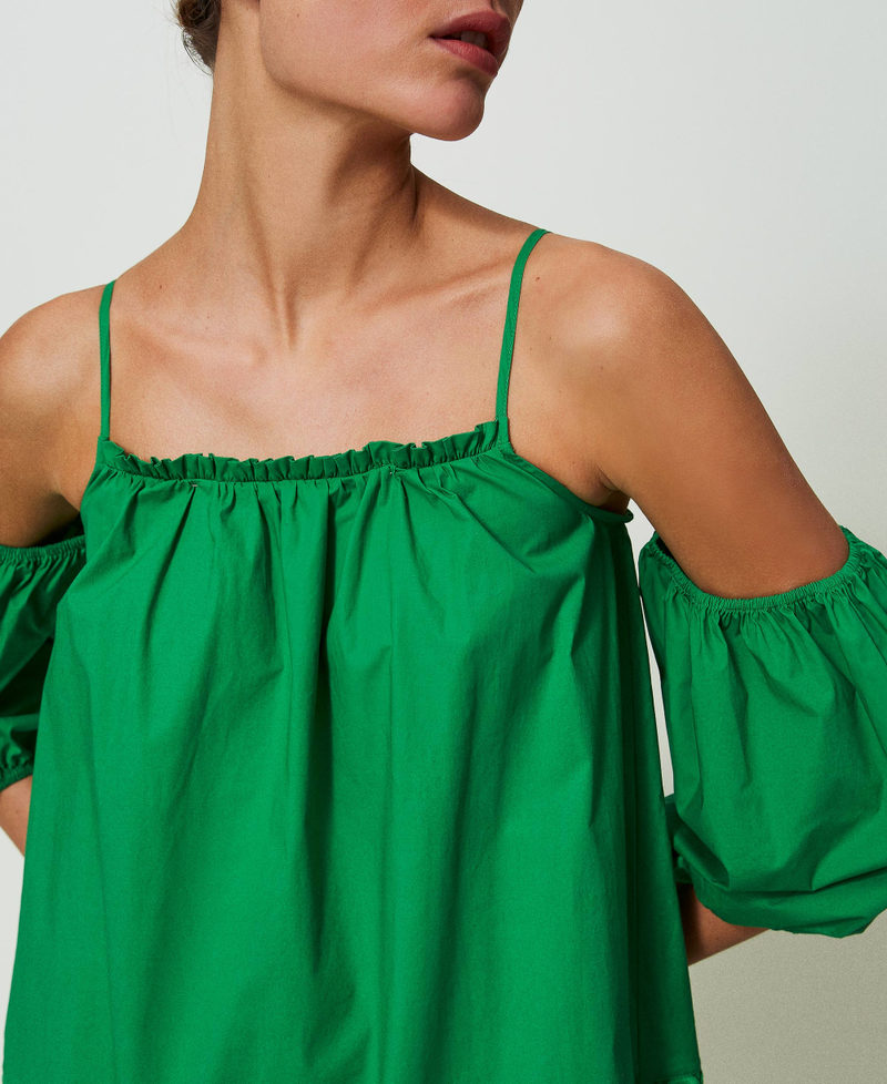 Vestido corto de popelina con mangas abullonadas Verde "Fern Green" Mujer 241AT2087-05