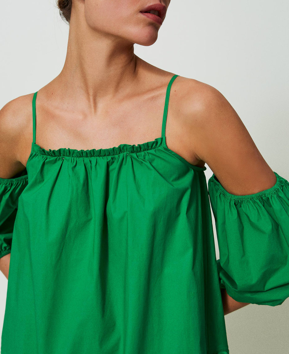 Short poplin dress with balloon sleeves