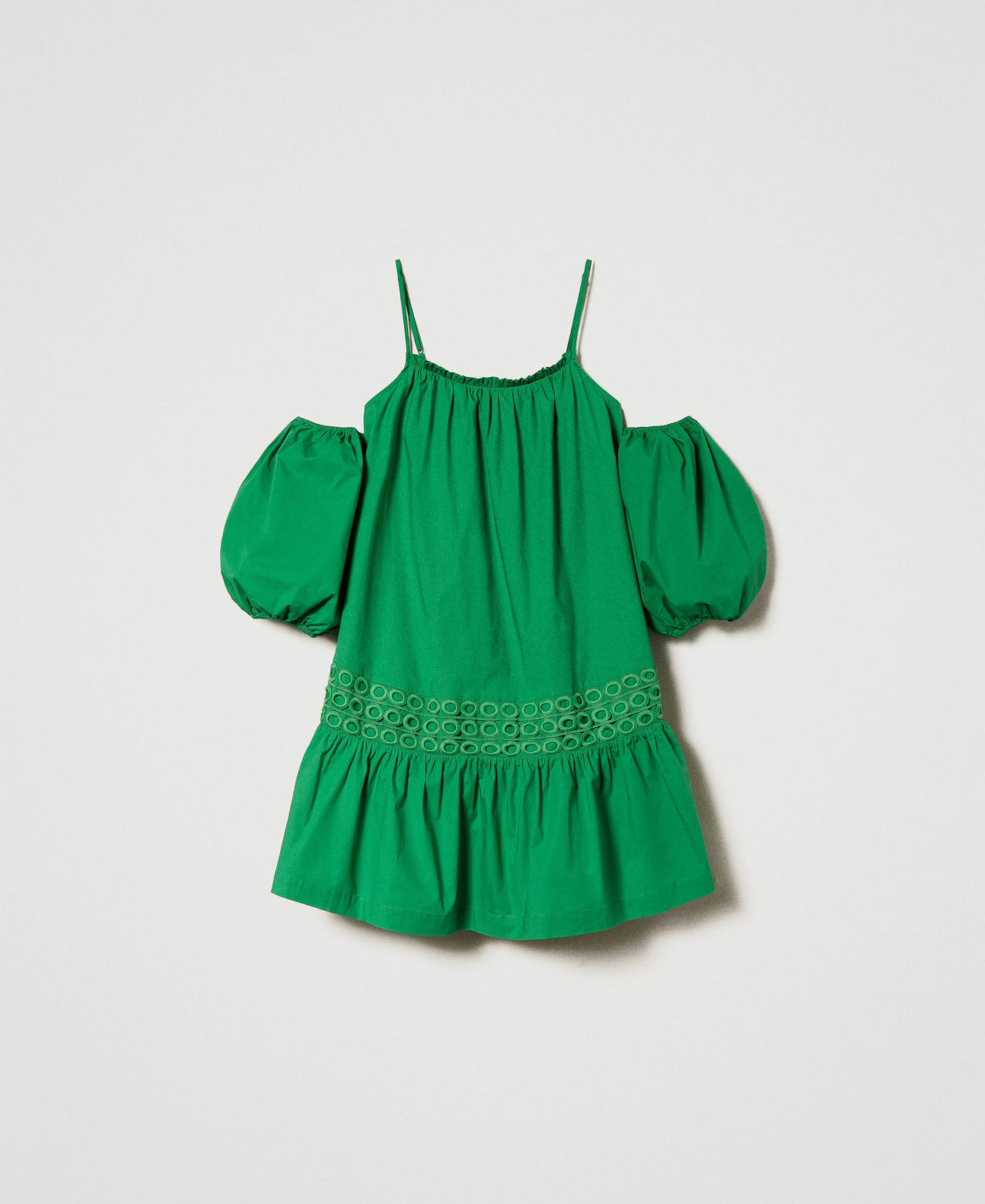 Short poplin dress with balloon sleeves