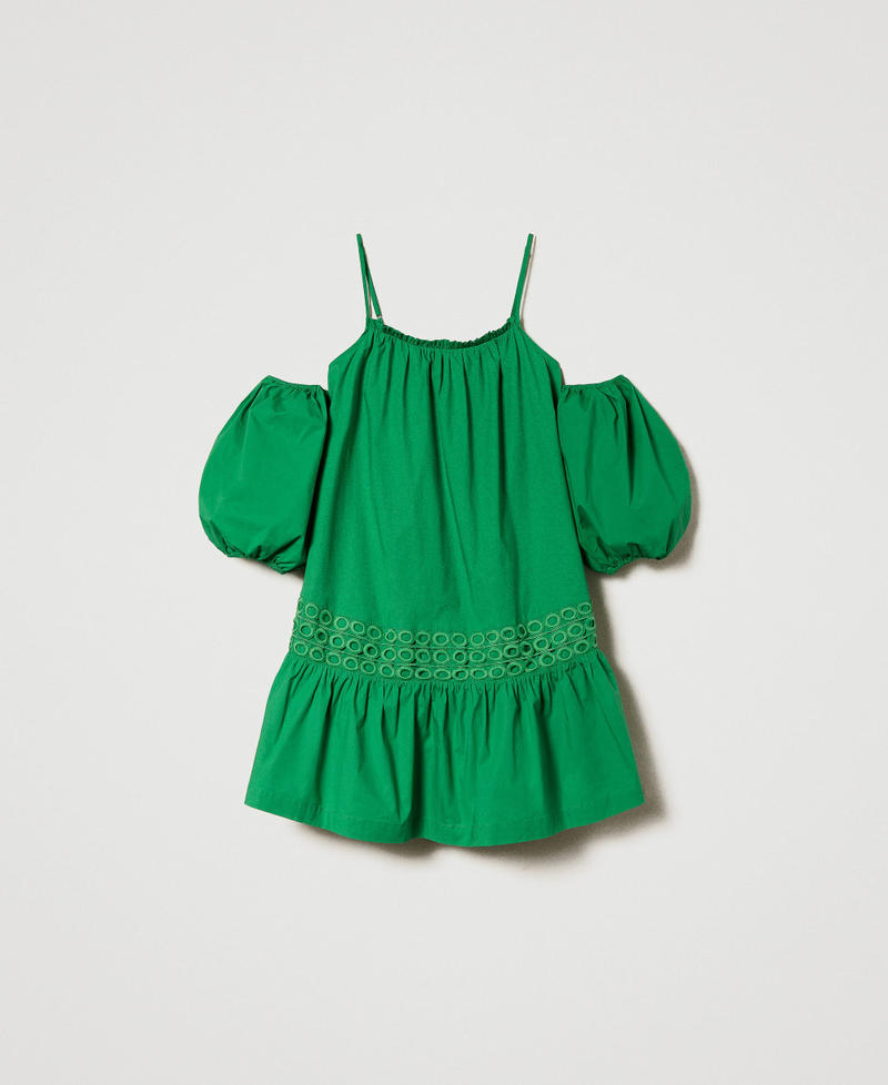 Короткое платье из поплина с рукавами-фонариками Зеленый "Зеленый Папоротник" женщина 241AT2087-0S