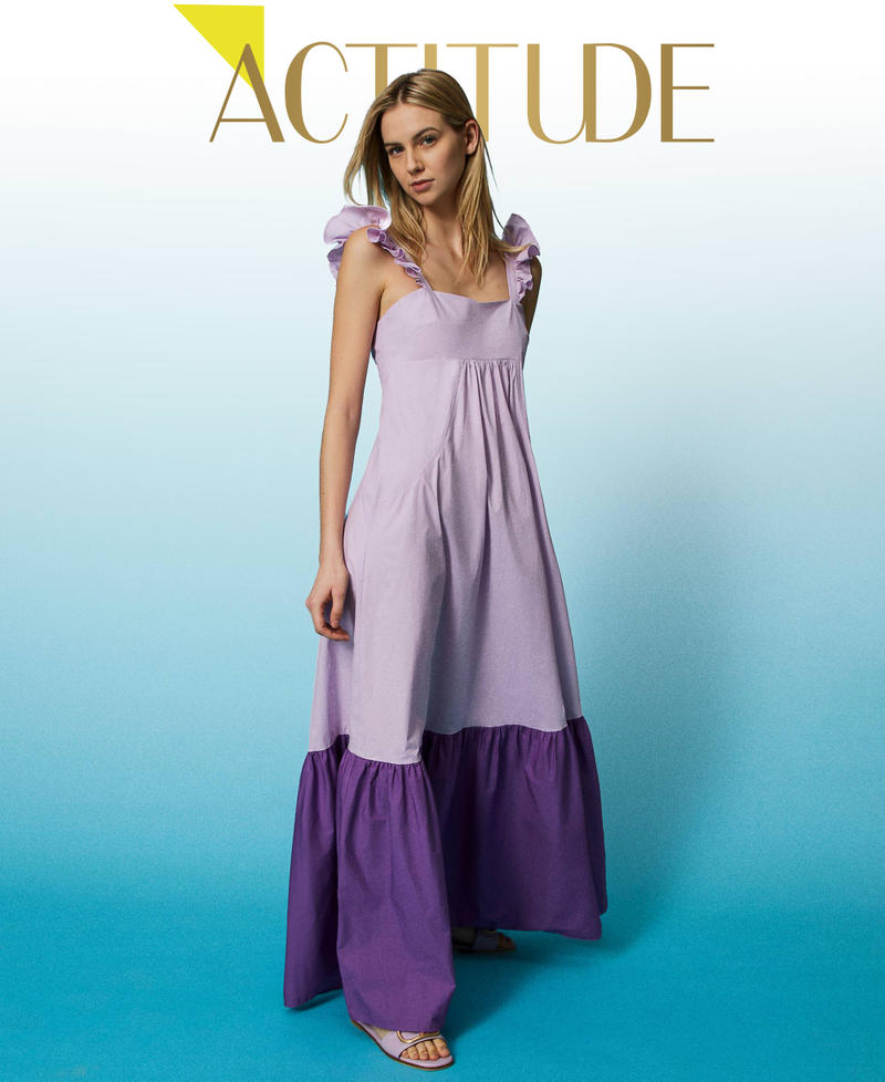 Long poplin dress with ruffles Two-tone "Lavendula" Purple / Meadow Violet Woman 241AT2088-01