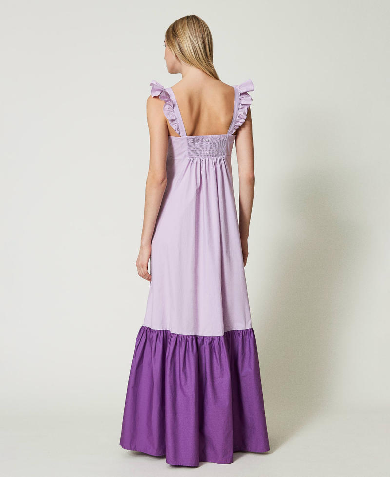 Длинное платье из поплина с оборками Двухцветный Фиолетовый "Лаванда" / Луговая Фиалка женщина 241AT2088-04