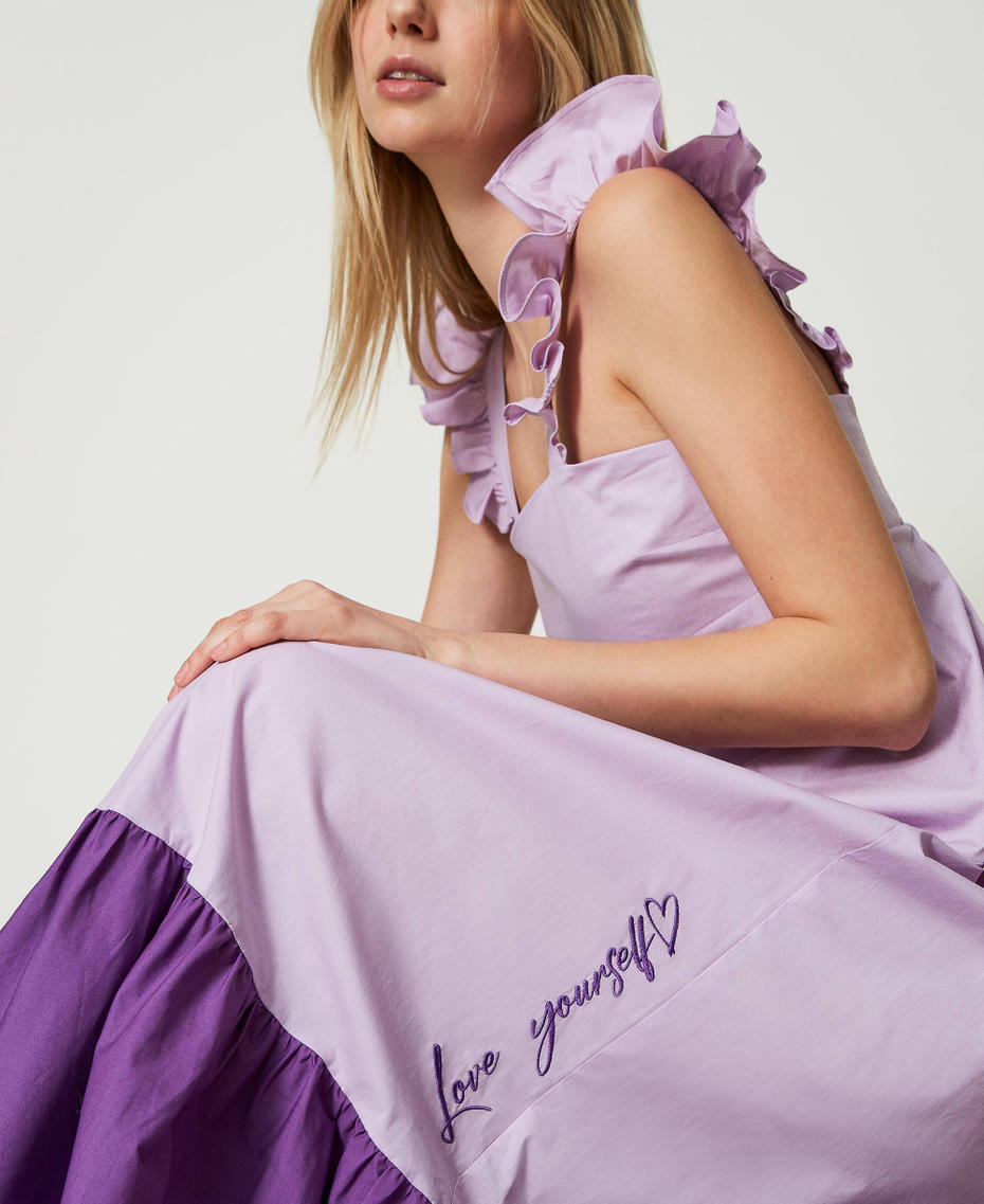 Длинное платье из поплина с оборками Двухцветный Фиолетовый "Лаванда" / Луговая Фиалка женщина 241AT2088-05