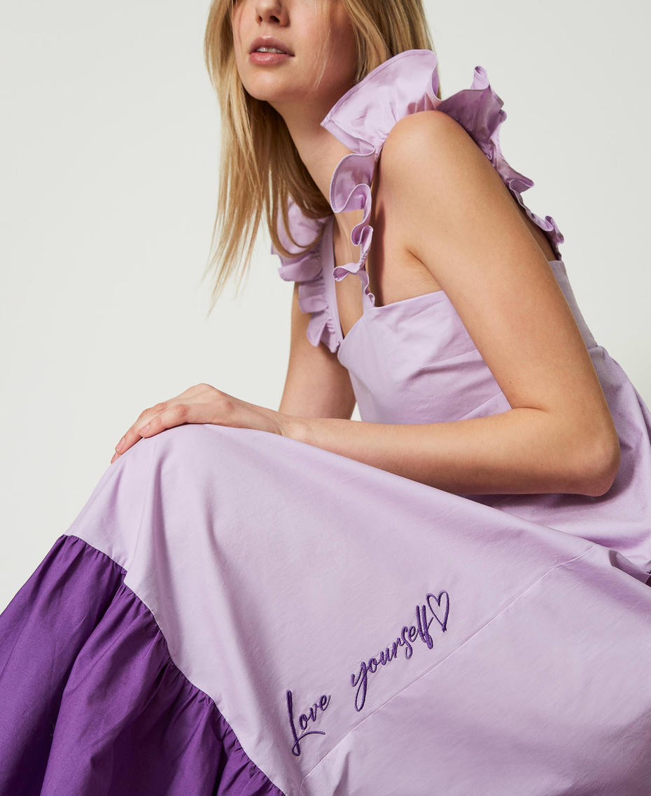 Long poplin dress with ruffles