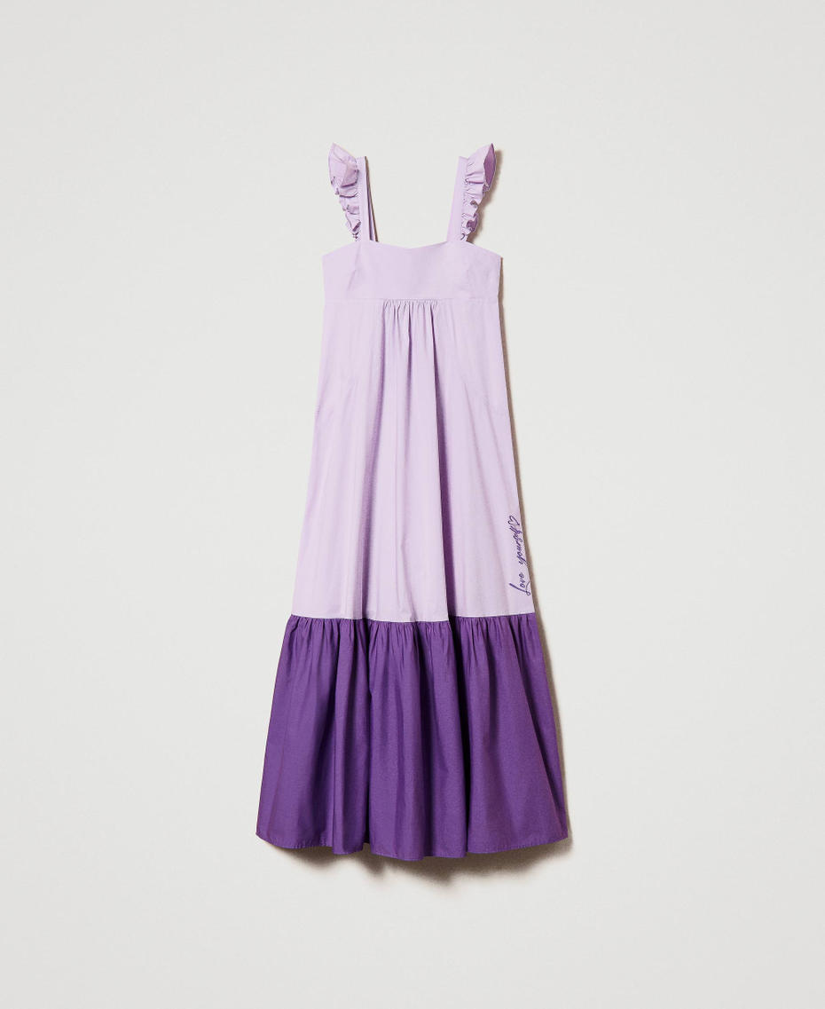 Длинное платье из поплина с оборками Двухцветный Фиолетовый "Лаванда" / Луговая Фиалка женщина 241AT2088-0S