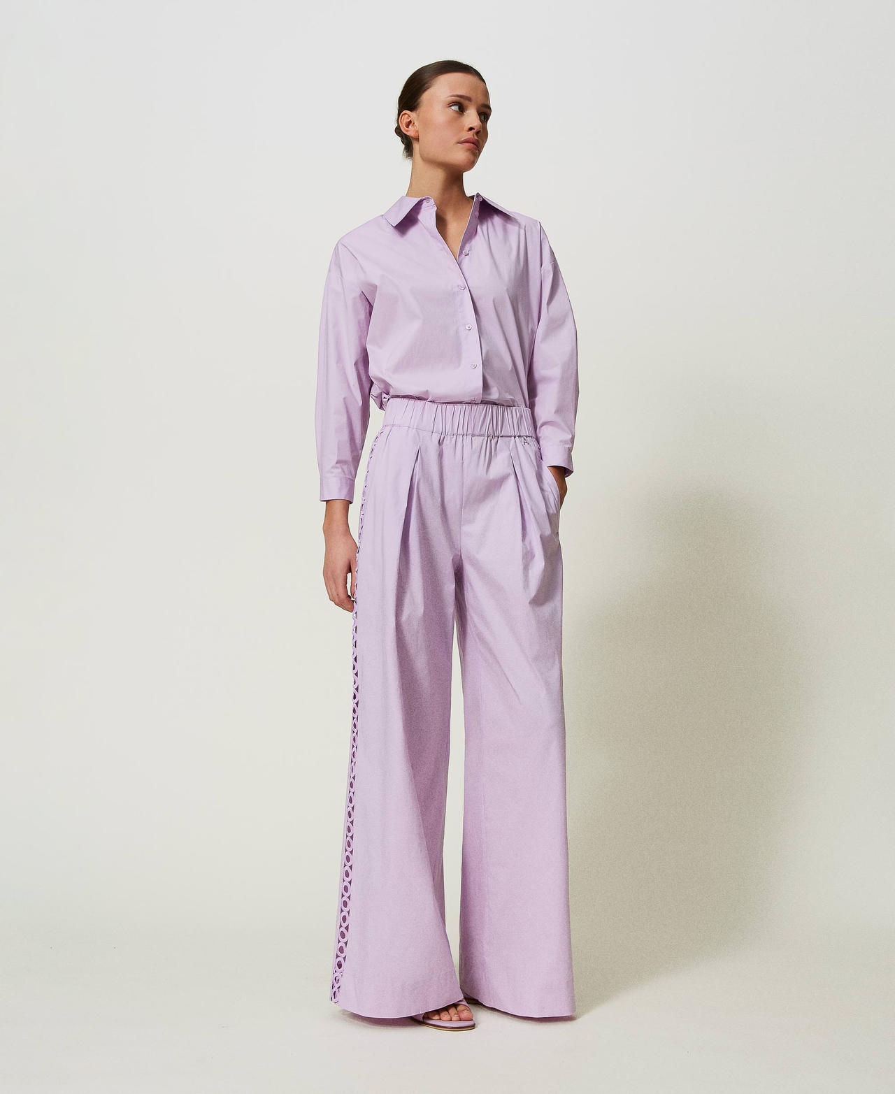 Pantalon palazzo en popeline Violet « Lavendula » Femme 241AT2089-02