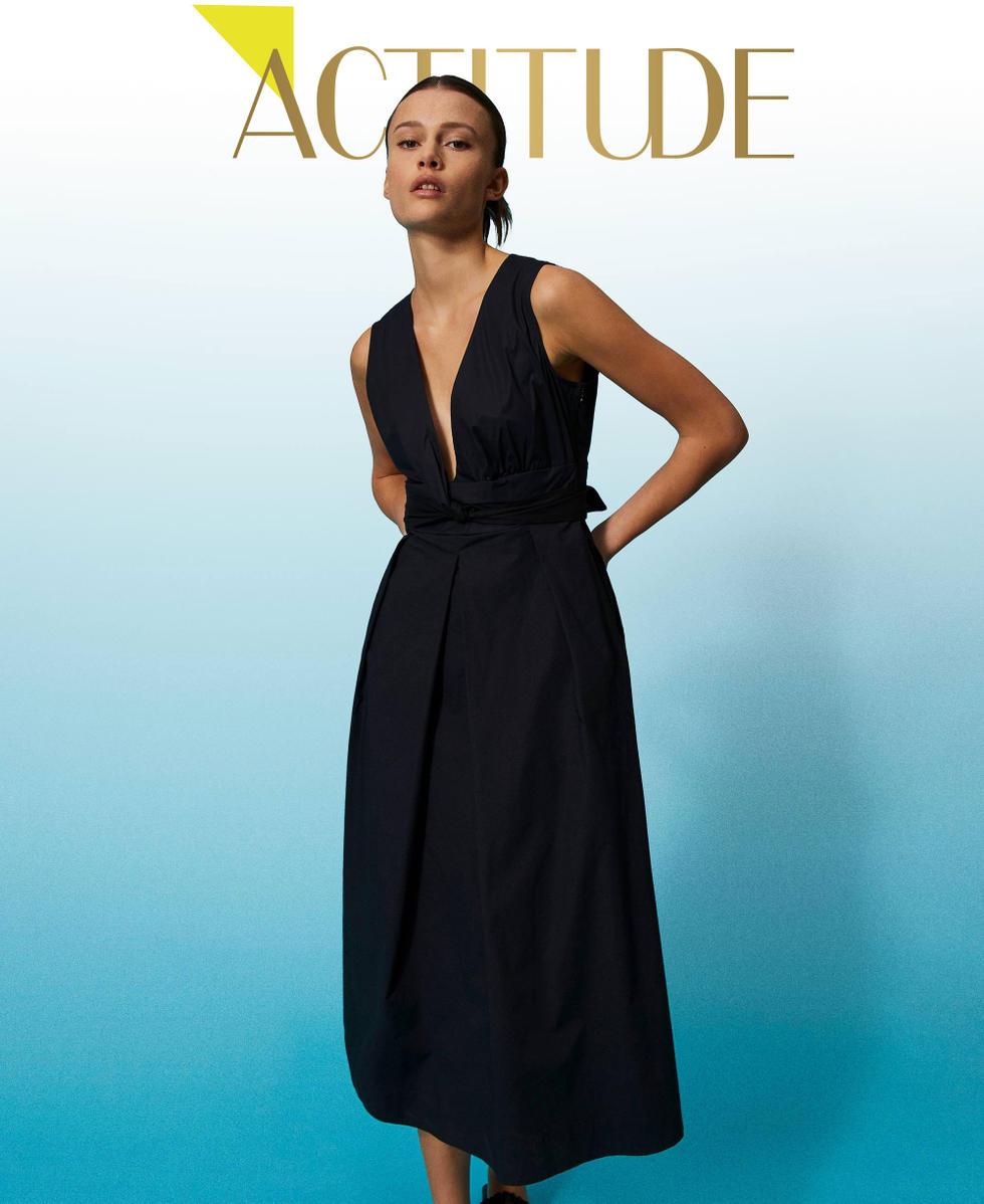 Abito lungo in popeline con nodo Donna Nero TWINSET Milano
