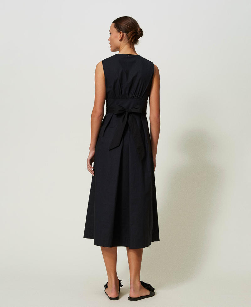Long poplin dress with knot Black Woman 241AT208B-04