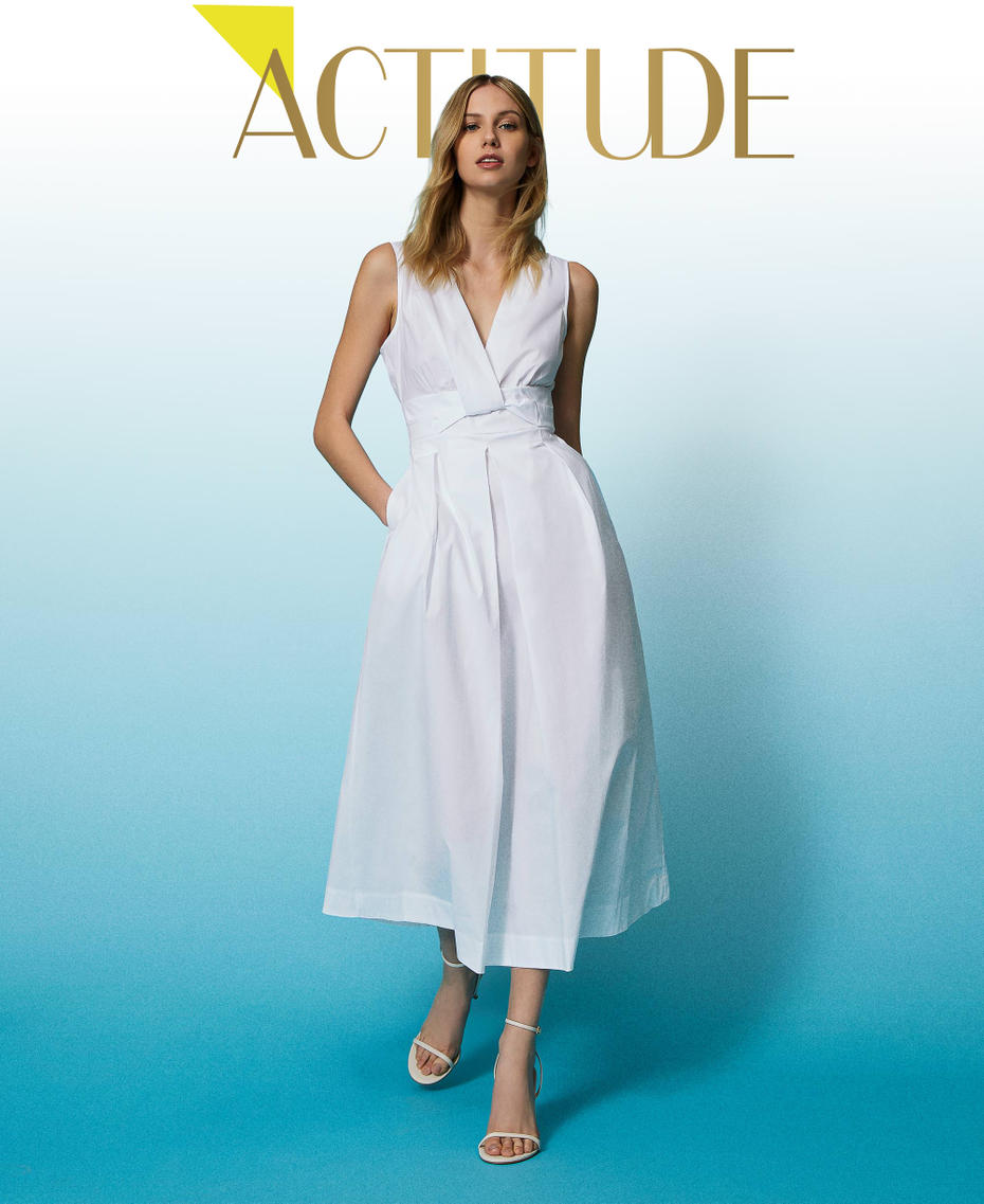 Long poplin dress with knot