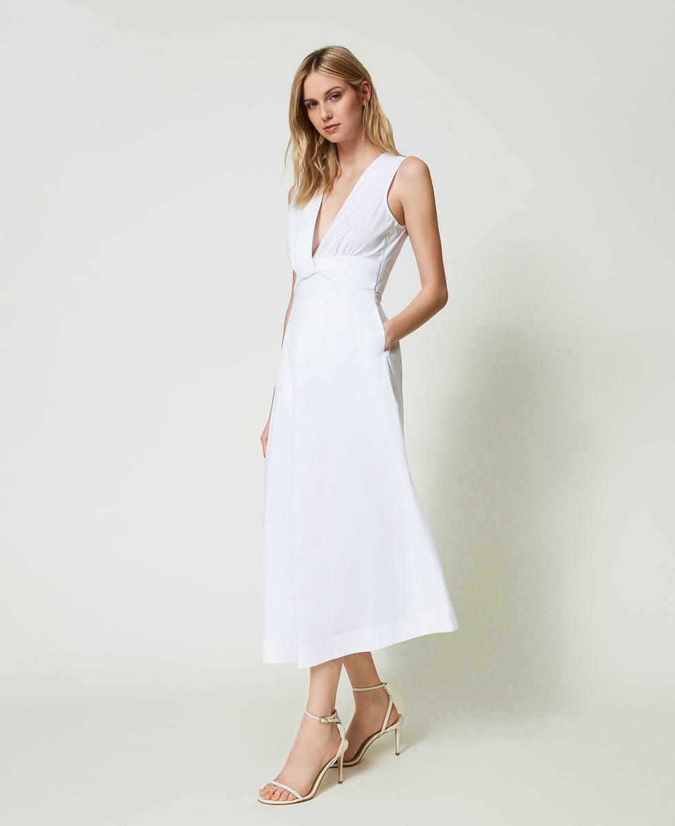 Abito lungo in popeline con nodo Donna Bianco TWINSET Milano
