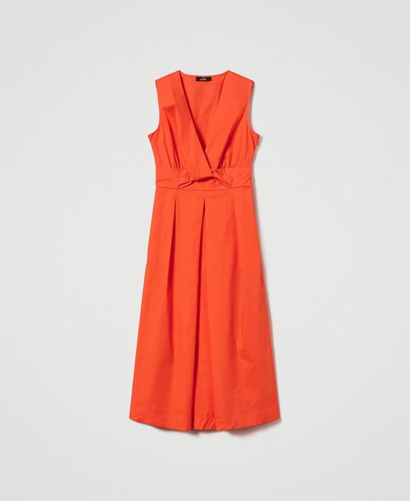 Long poplin dress with knot "Scarlet Ibis&rdquo; Red Woman 241AT208B_11514_S0