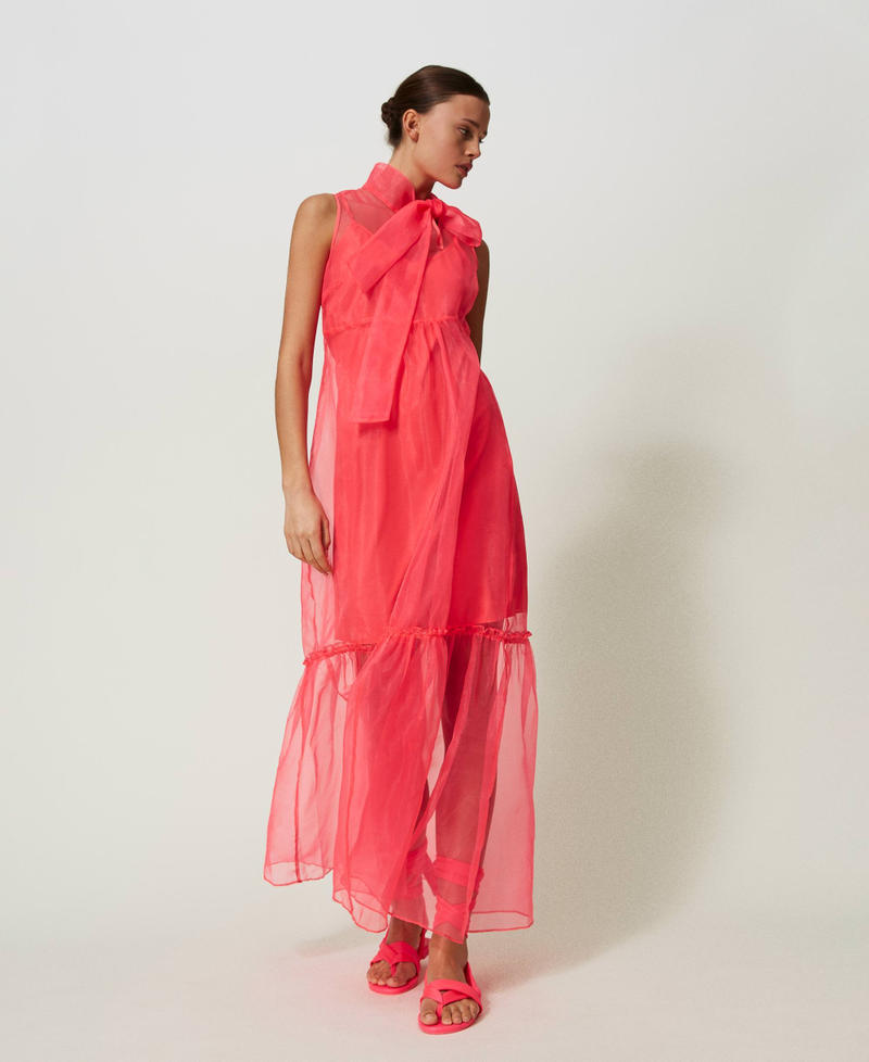 Long organza dress with slip "Bright Coral” Fuchsia Woman 241AT2094-02