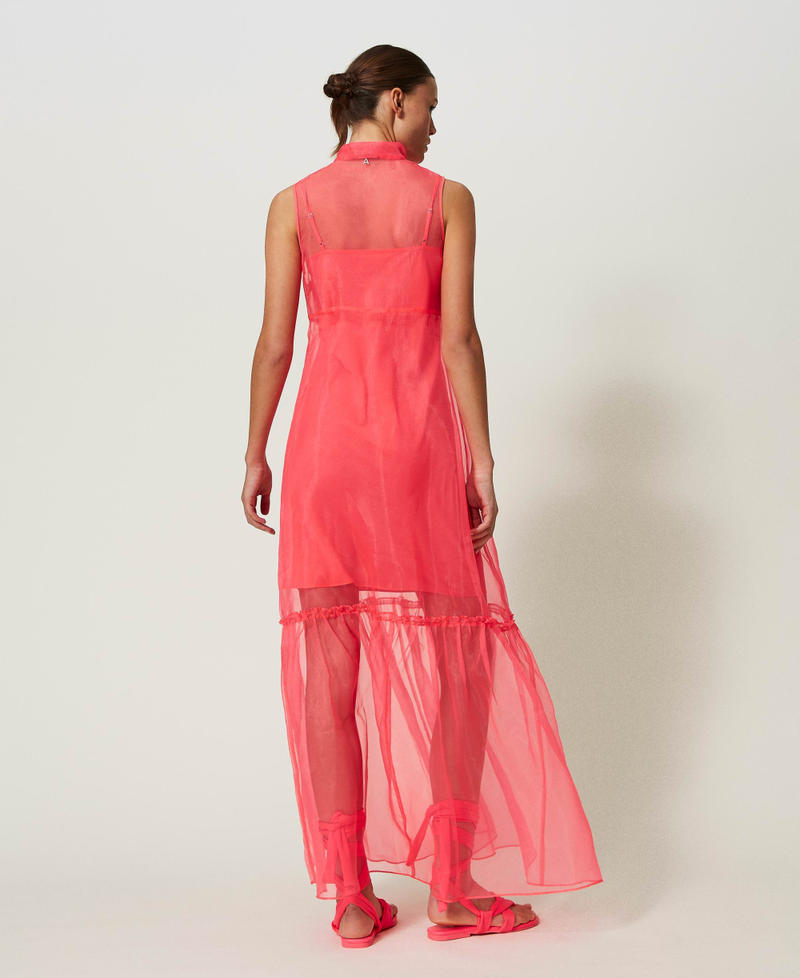 Long organza dress with slip "Bright Coral” Fuchsia Woman 241AT2094-03