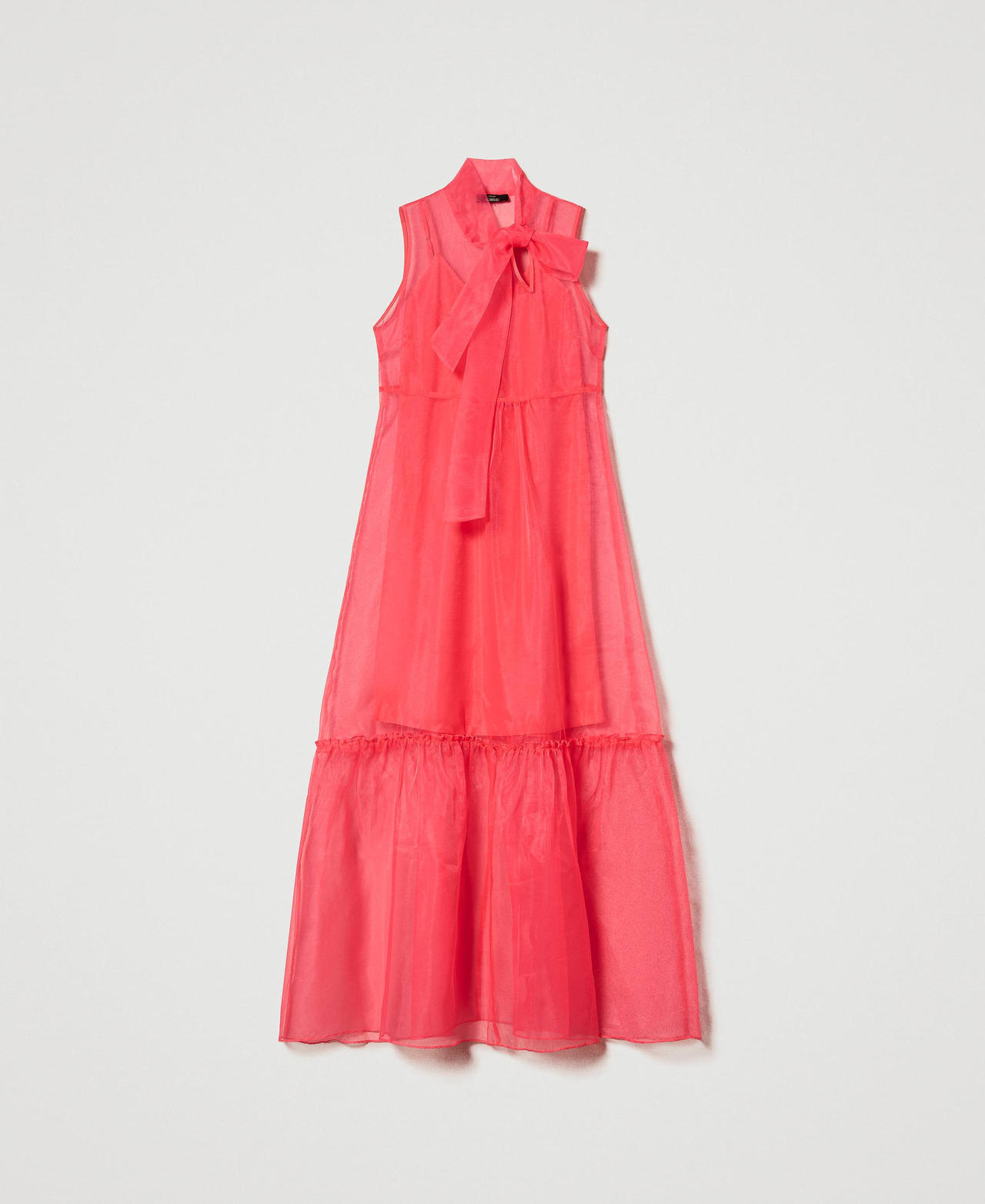 Long organza dress with slip "Bright Coral” Fuchsia Woman 241AT2094-0S