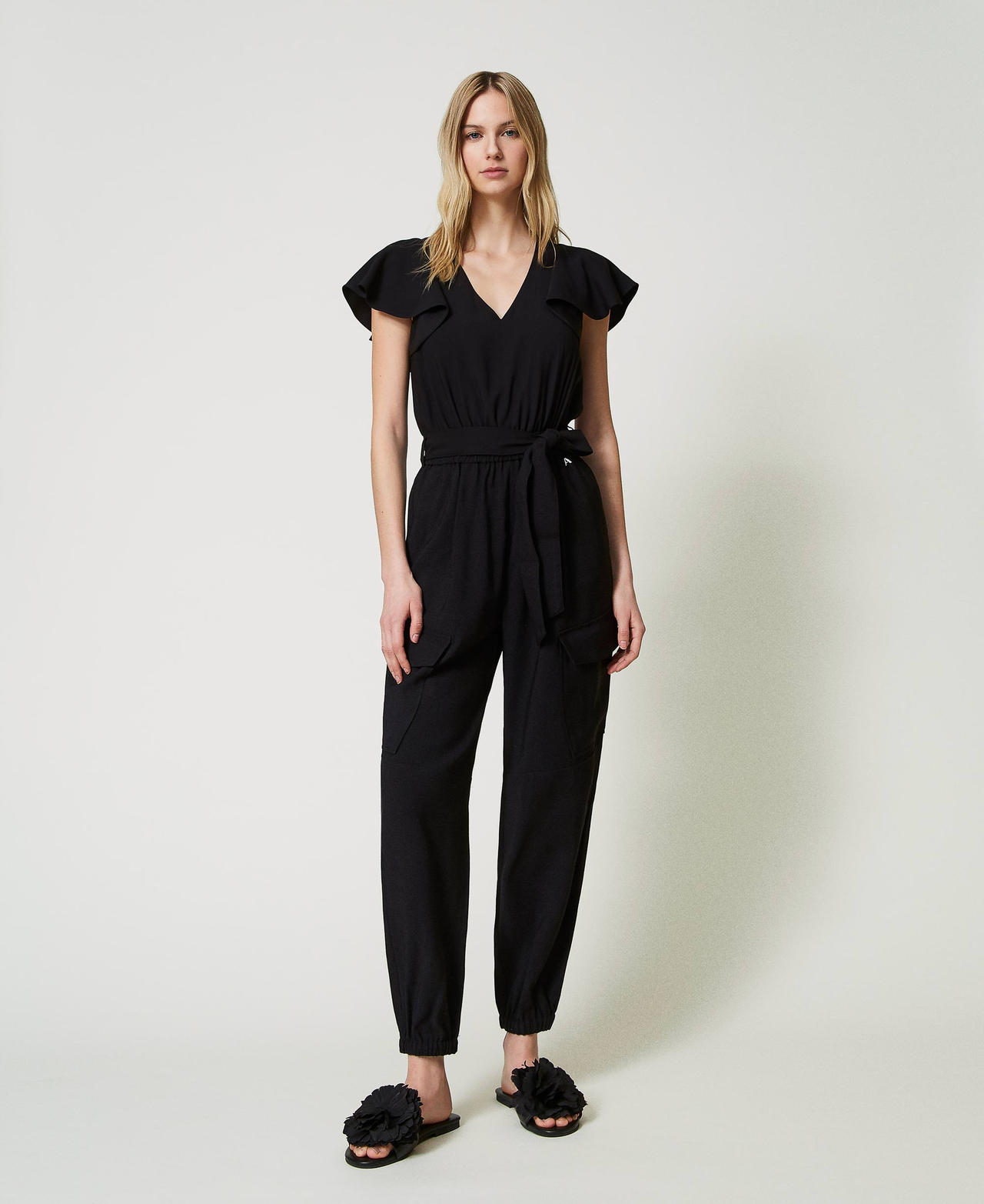 Cargo jumpsuit with belt Black Woman 241AT2113-02