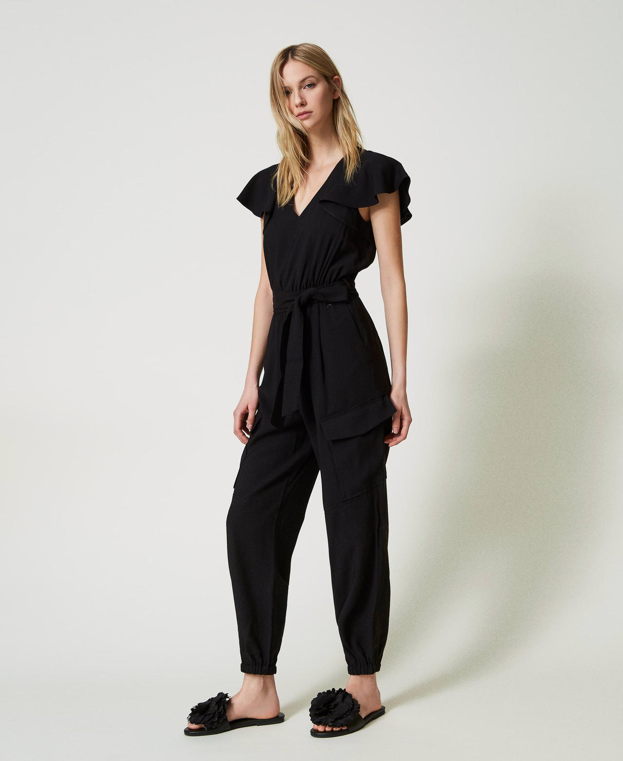 Cargo jumpsuit with belt Black Woman 241AT2113-03