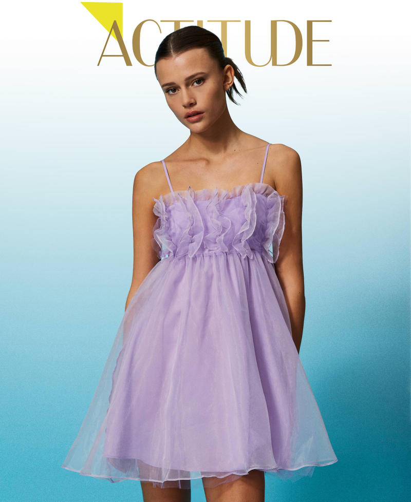 Короткое платье из органзы с рюшами Фиолетовый "Лаванда" женщина 241AT2151-01