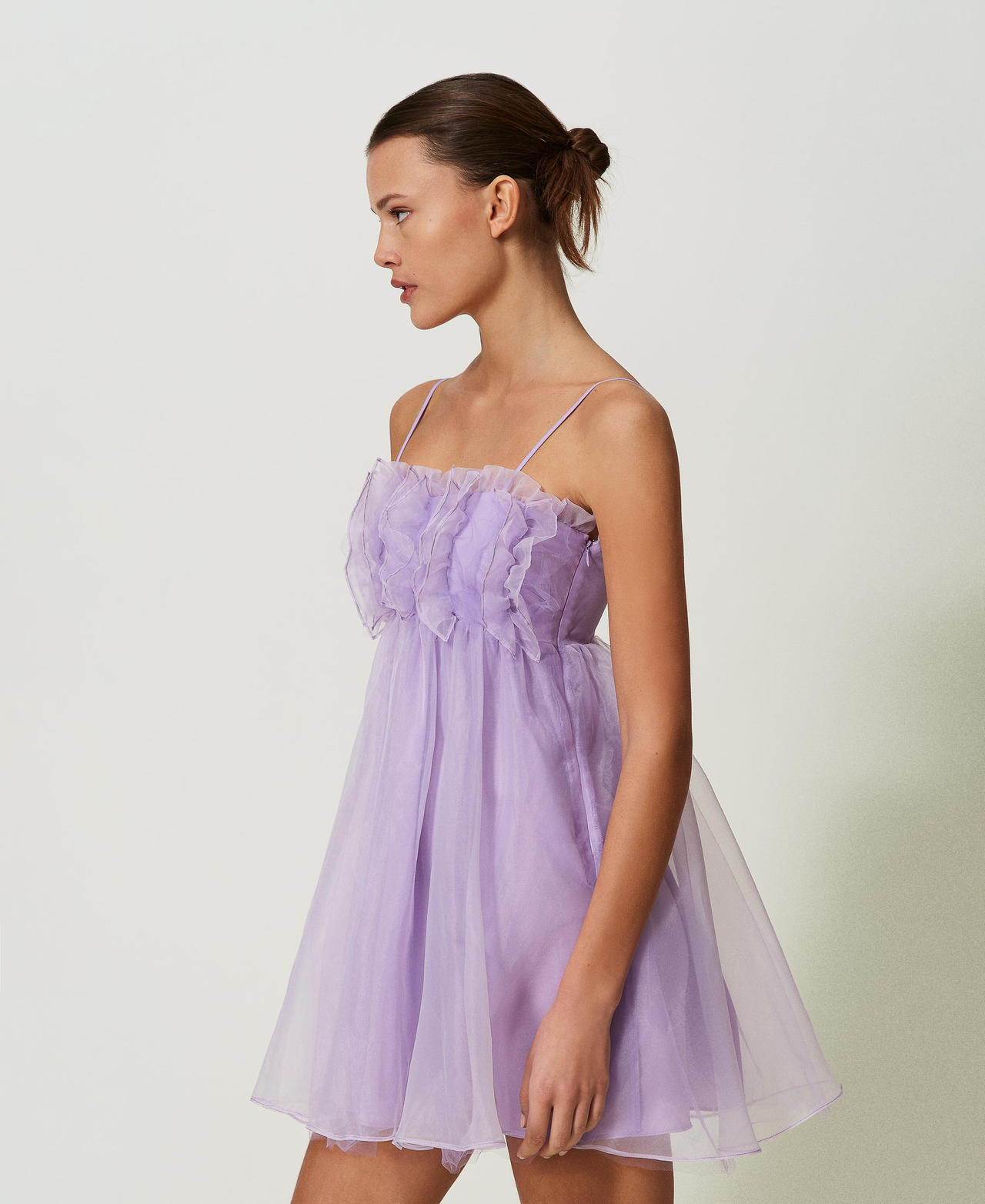 Vestido corto de organza con volantes Morado «Lavendula» Mujer 241AT2151-02