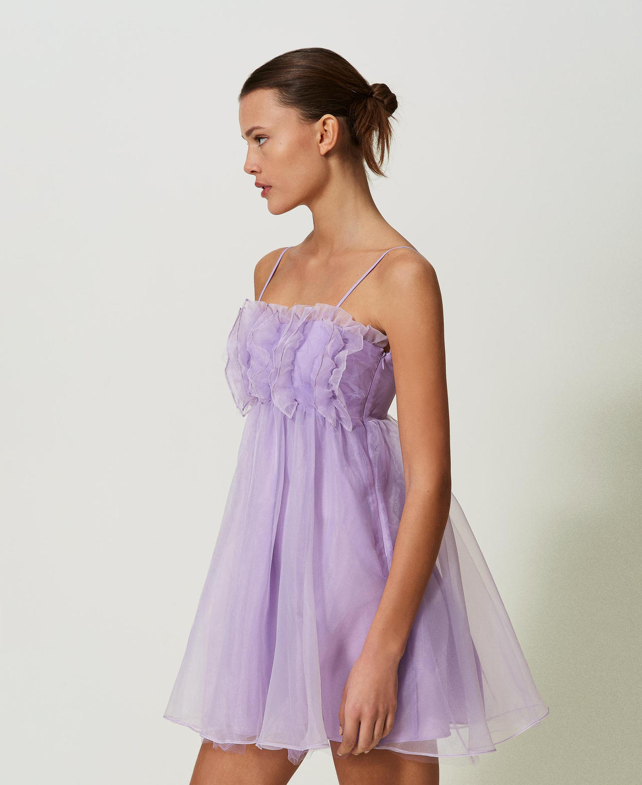 Короткое платье из органзы с рюшами Фиолетовый "Лаванда" женщина 241AT2151-02