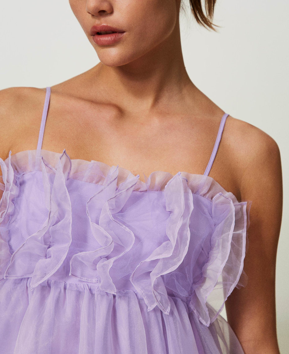 Короткое платье из органзы с рюшами Фиолетовый "Лаванда" женщина 241AT2151-04