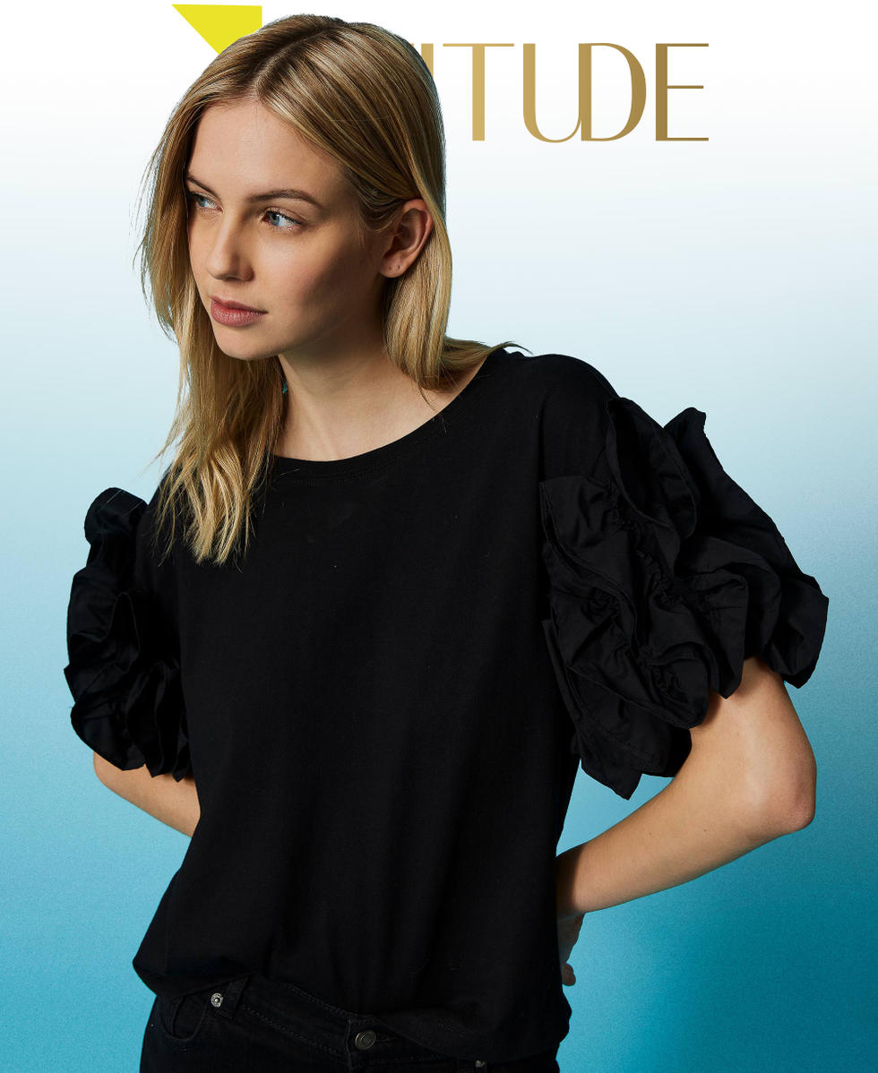 T-shirt con volant in popeline Nero Donna 241AT2181_00006_01