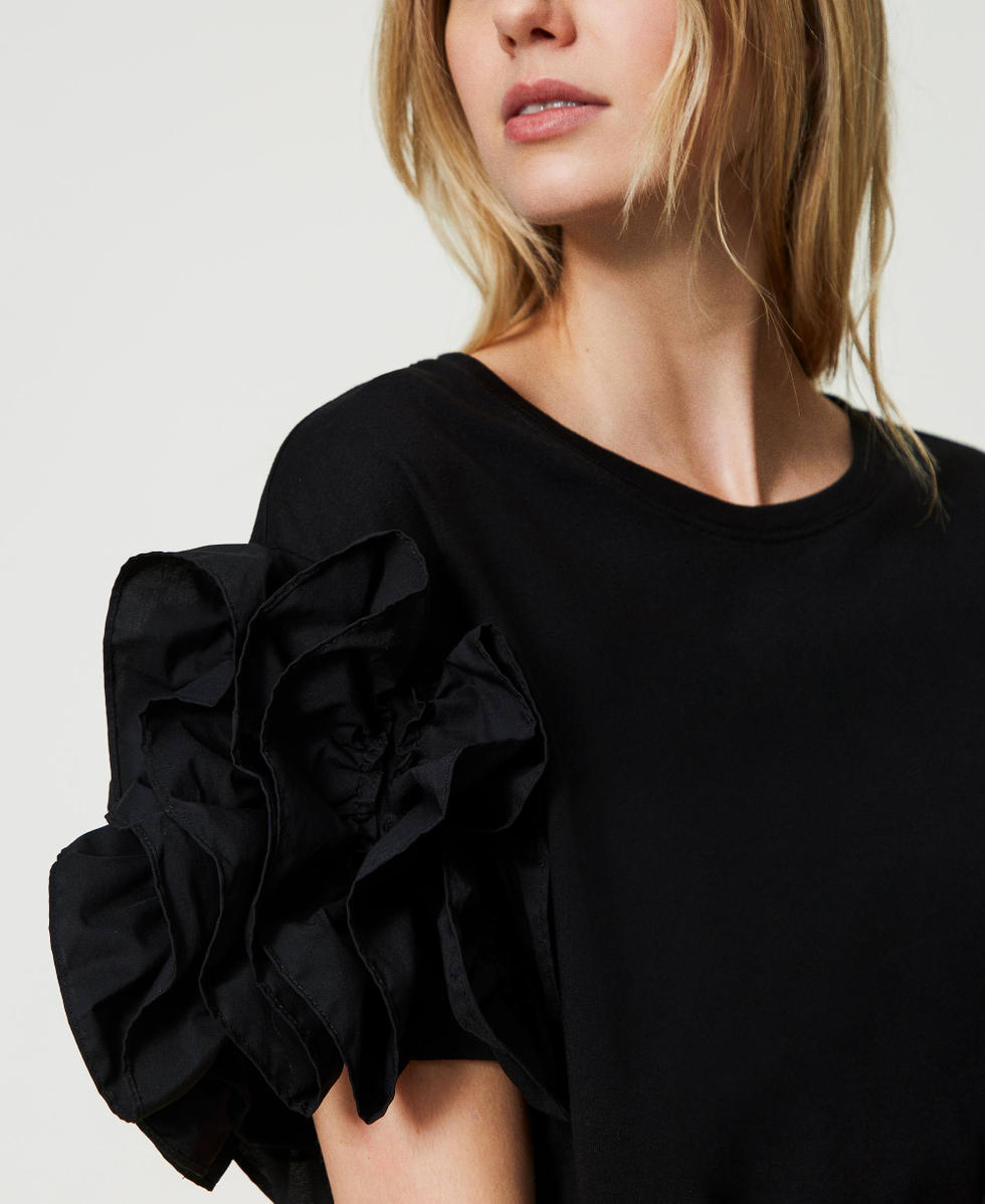 T shirt con volant in popeline Donna Nero TWINSET Milano