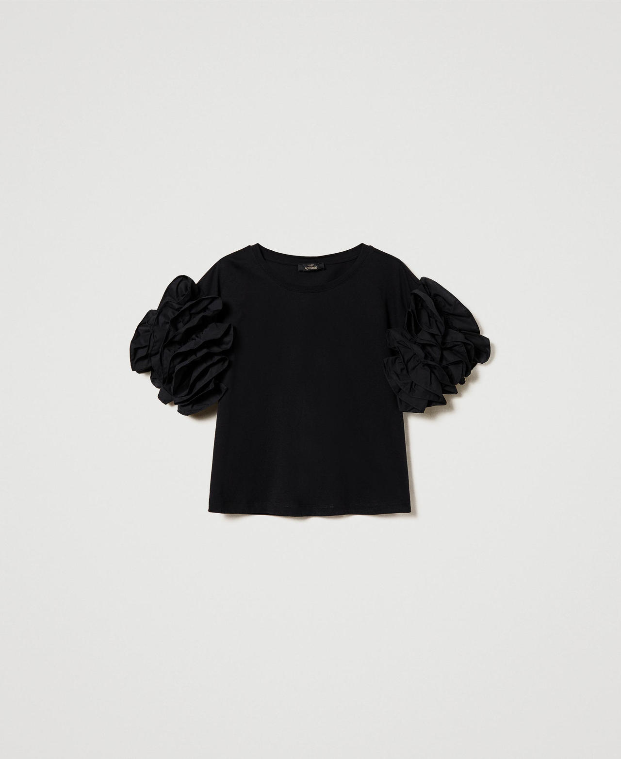 T-shirt with poplin ruffles