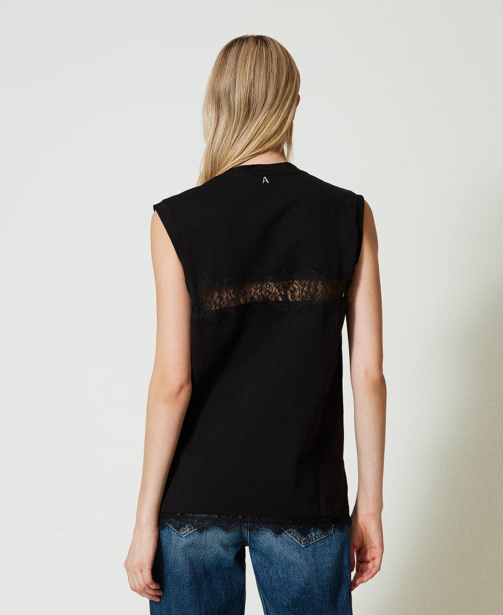 T-shirt regular avec dentelle Noir Femme 241AT2190_00006_04