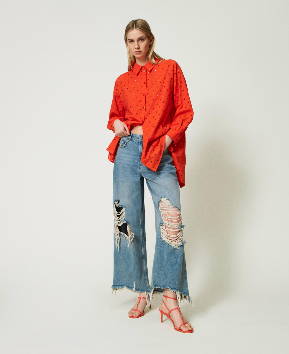 Frayed wide leg jeans sale