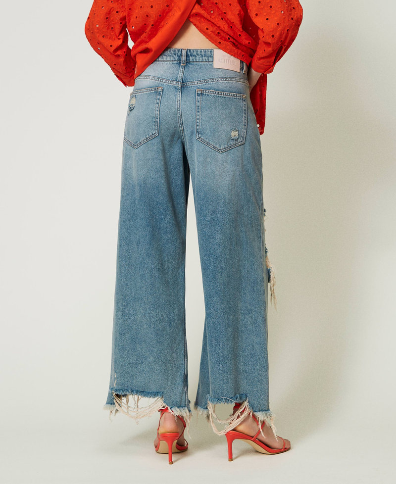 Frayed wide leg jeans "Mid Denim" Blue Woman 241AT2210-03