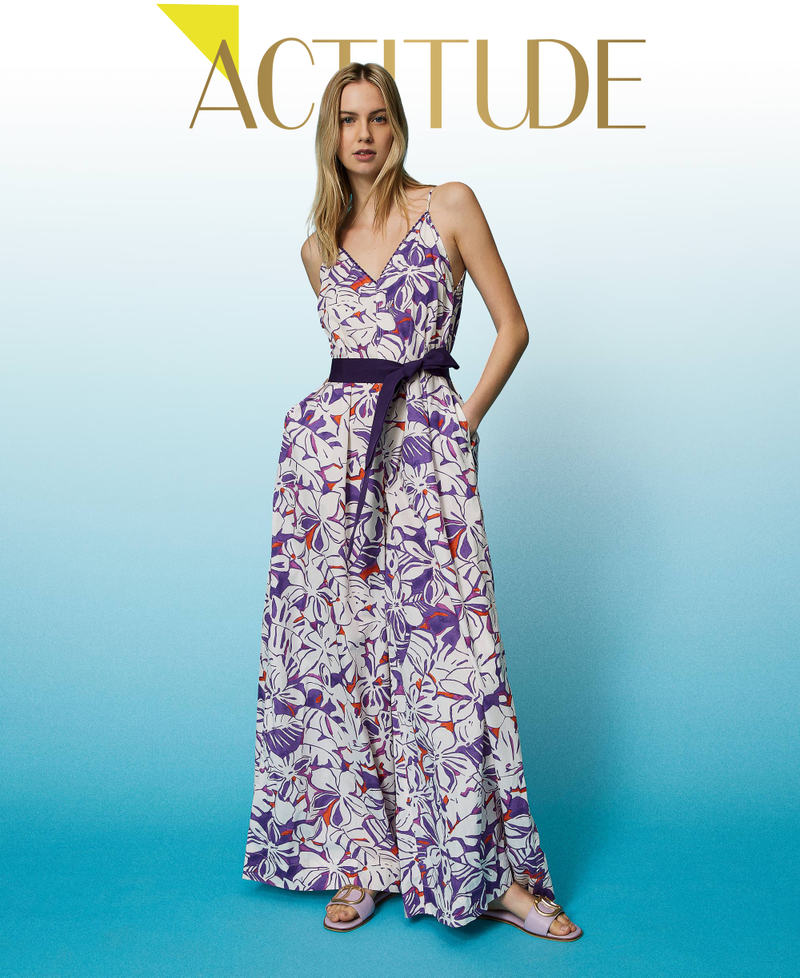 Long printed poplin jumpsuit