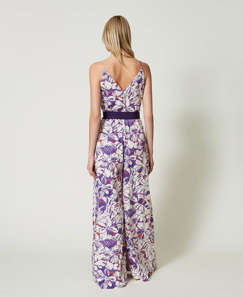 Long printed poplin jumpsuit Hawaiian Flower Print Woman 241AT2250_11545_04