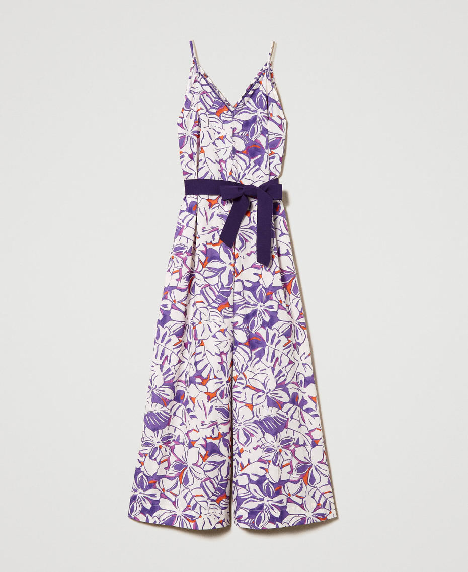 Long printed poplin jumpsuit