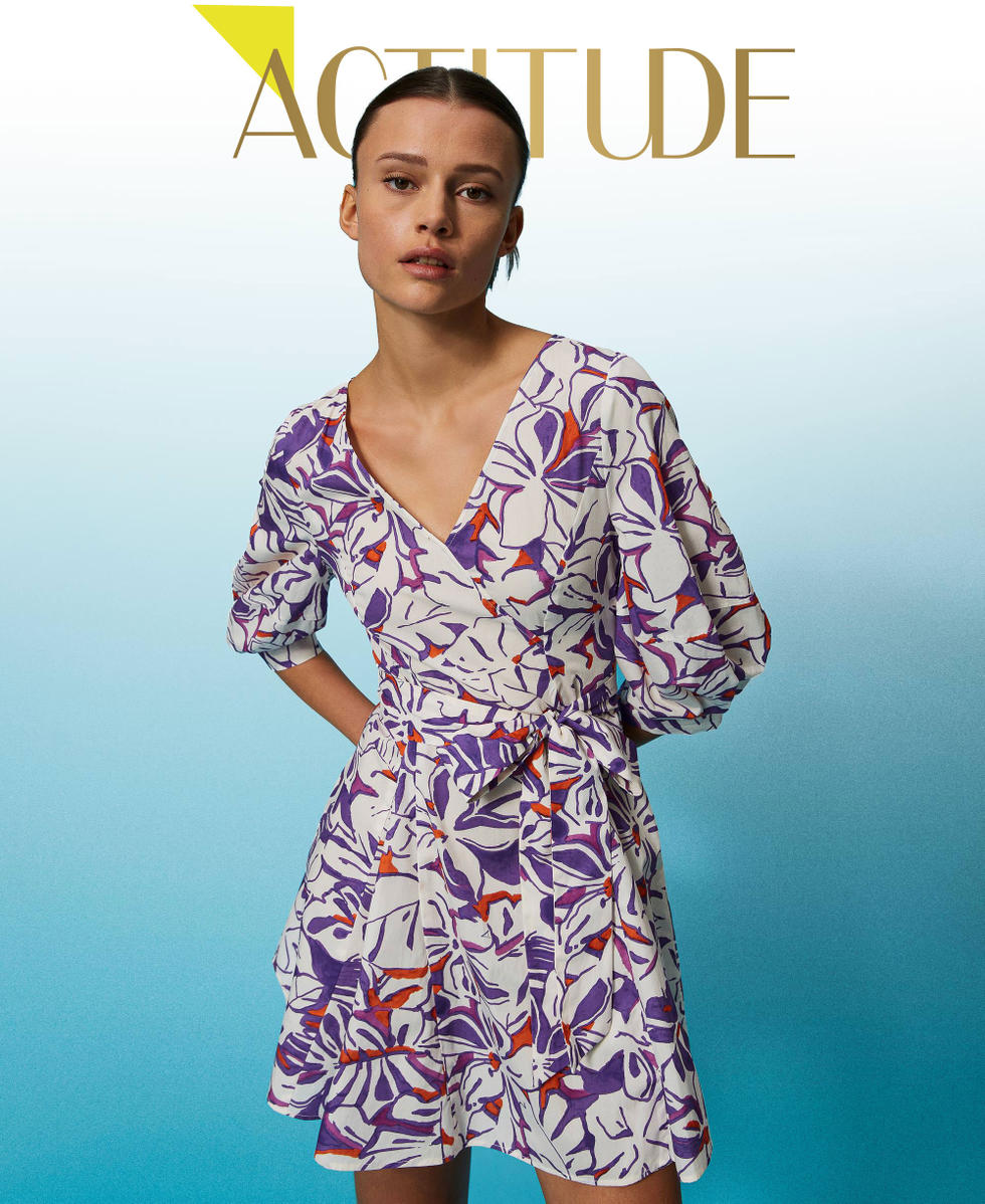 Robe courte en popeline imprim&eacute;e Imprim&eacute; Fleurs Hawa&iuml;ennes Femme 241AT2257_11545_01