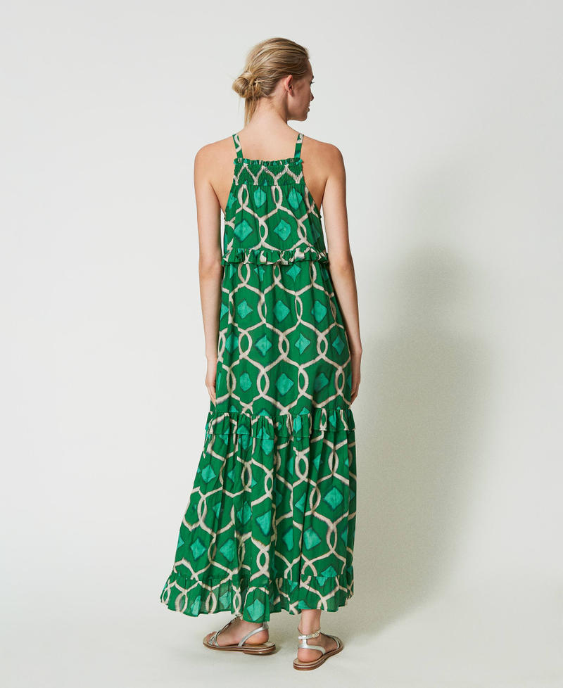 Длинное платье из набивного муслина Принт Зеленый Папоротник Черепица женщина 241AT2260-04