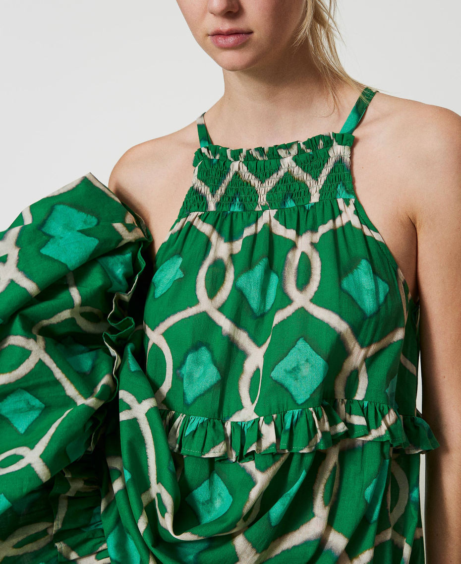 Printed muslin long dress Fern Green Tile Print Woman 241AT2260-05