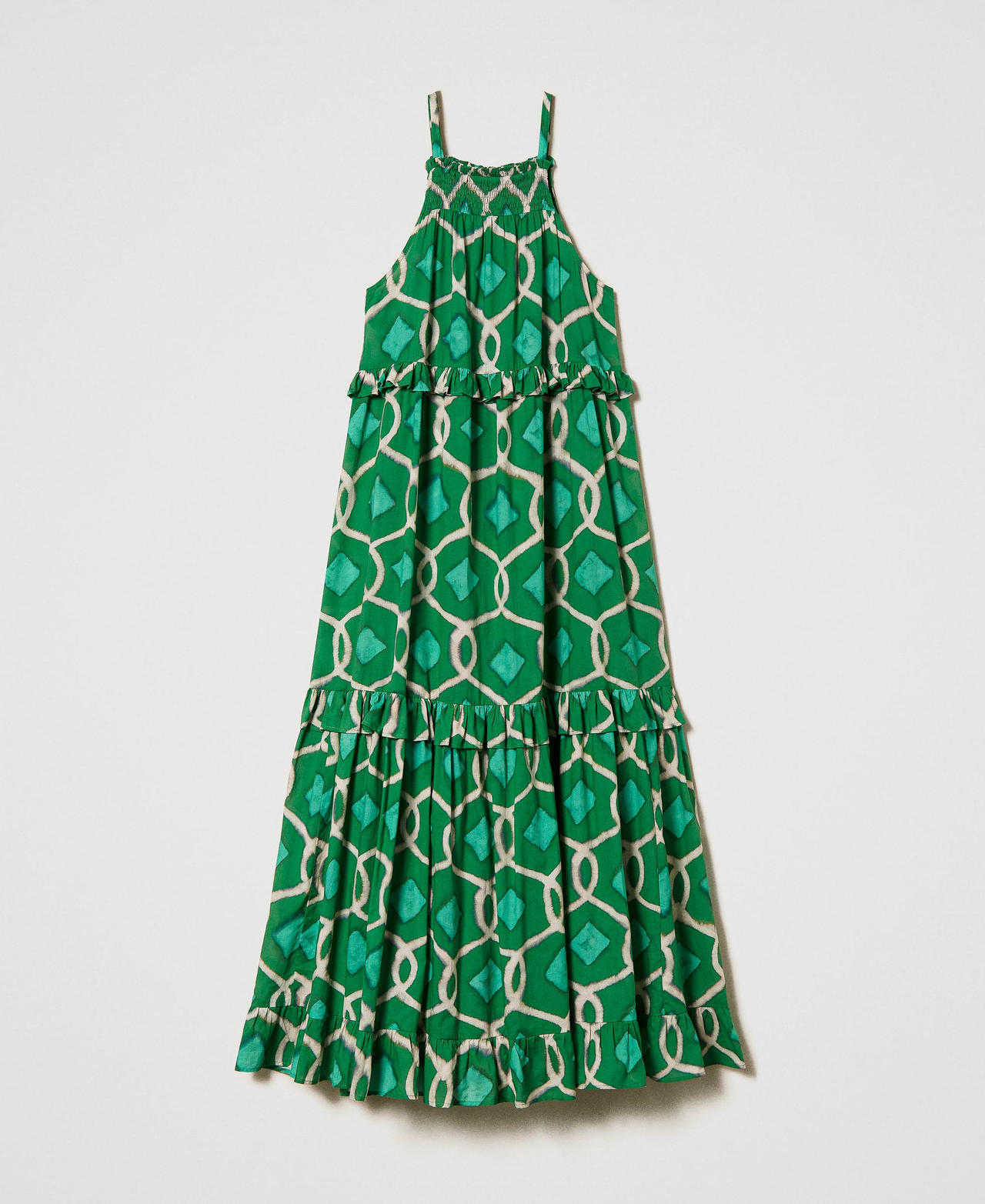 Длинное платье из набивного муслина Принт Зеленый Папоротник Черепица женщина 241AT2260-0S