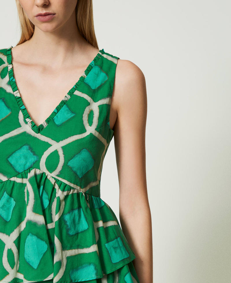 Short printed muslin dress Fern Green Tile Print Woman 241AT2262-04