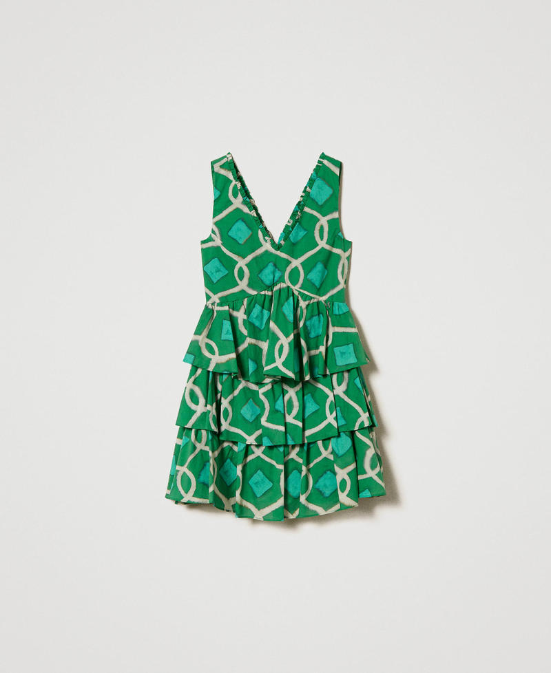 Короткое платье из набивного муслина Принт Зеленый Папоротник Черепица женщина 241AT2262-0S