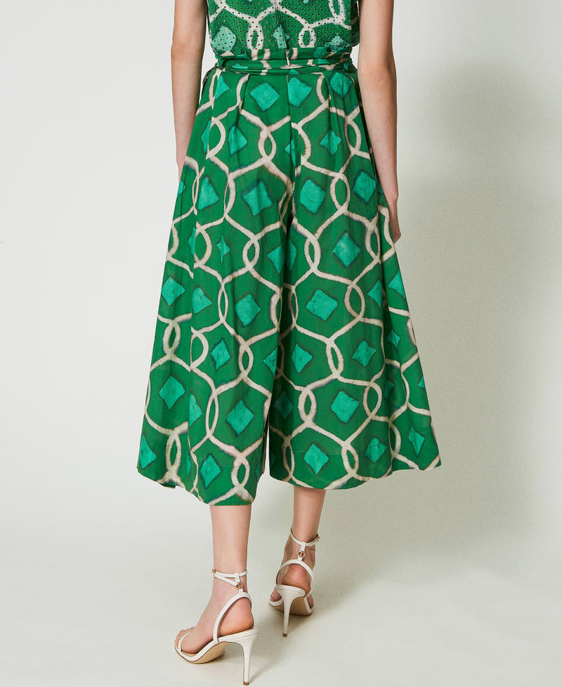 Printed muslin trouser-skirt Fern Green Tile Print Woman 241AT2263-03