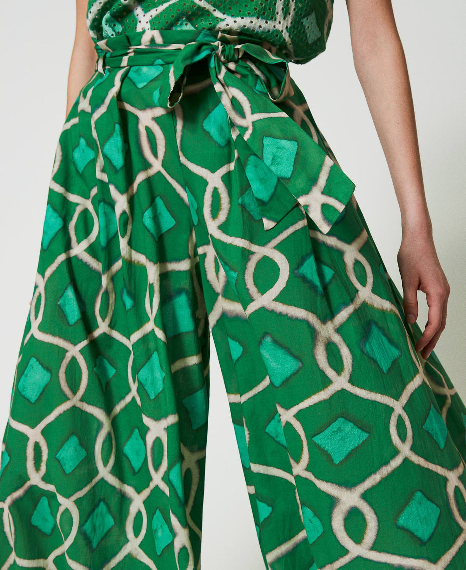 Юбка-брюки из набивного муслина Принт Зеленый Папоротник Черепица женщина 241AT2263-04