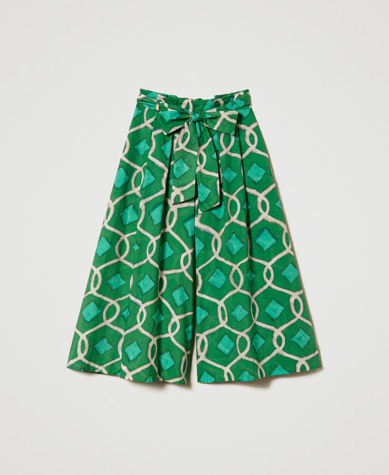 Printed muslin trouser-skirt Fern Green Tile Print Woman 241AT2263-0S