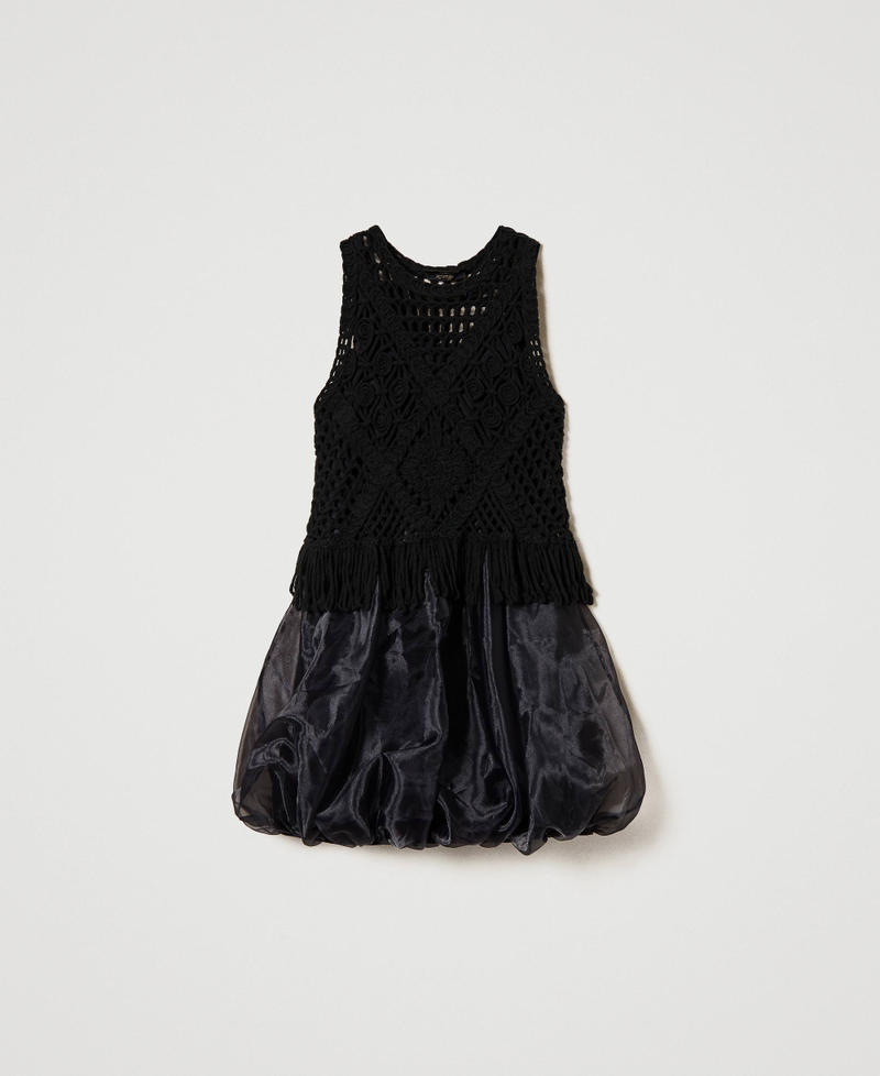Короткое платье из вышитого трикотажа и органзы Черный женщина 241AT3010-0S
