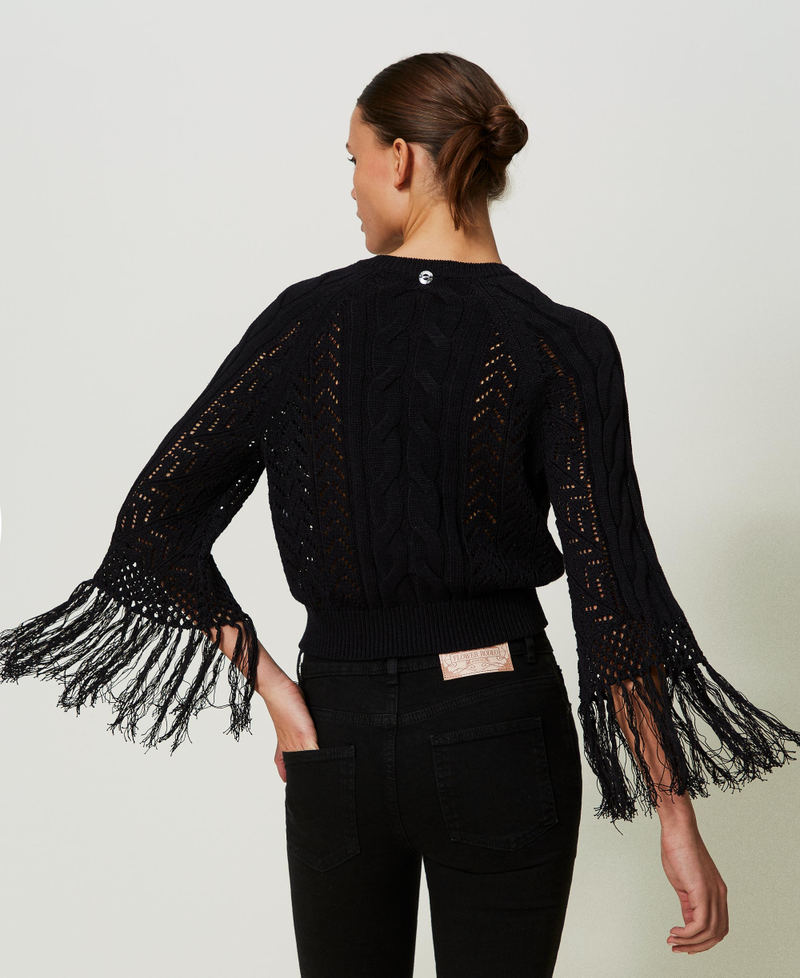 Knit cardigan with fringes Black Woman 241AT3021-04