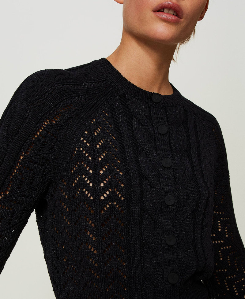 Knit cardigan with fringes Black Woman 241AT3021-05
